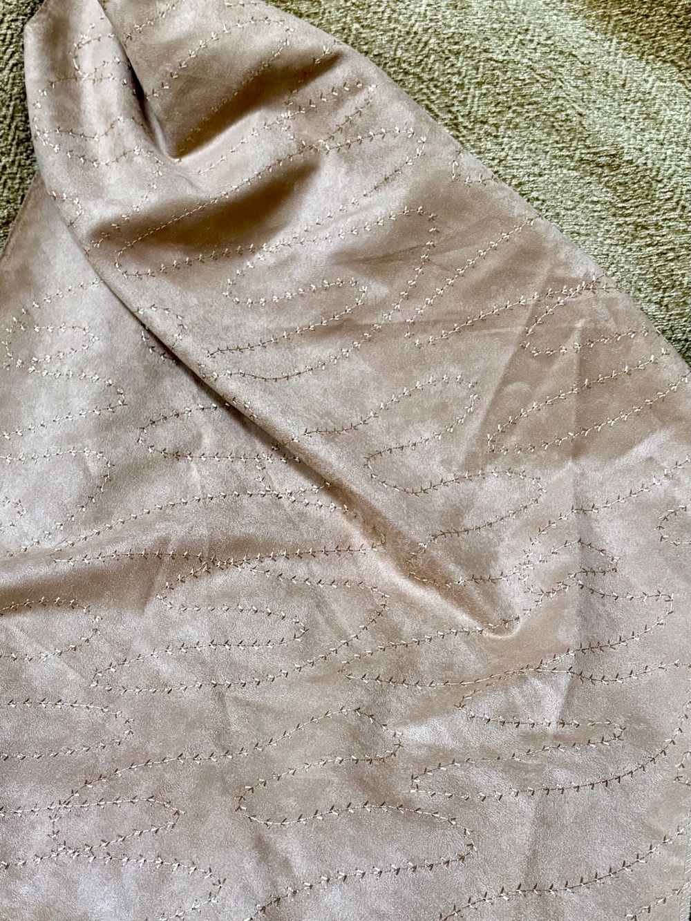 Vintage Kravet Faux embroidered Suede Fabric golden beige